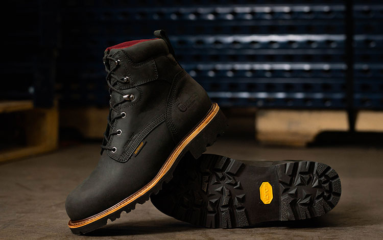 The Super Dna 6" Waterproof Steel Toe Insulated Lace-Up boot in black.